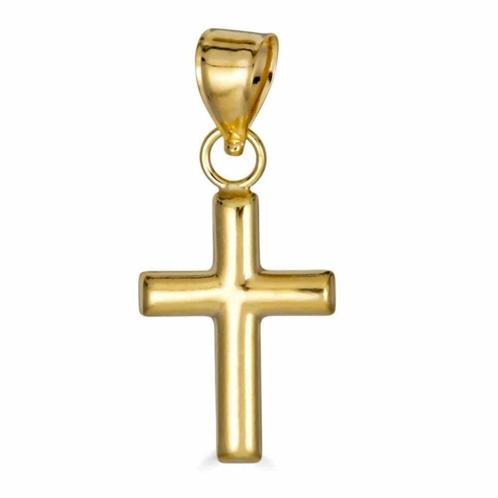 Tiny Solid 14k Yellow Gold Small Cross Pendant Ne… - image 1